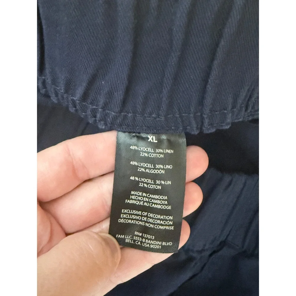 Banana Republic Navy Blue Linen Blend Elastic Waist Utility Pants Size XL